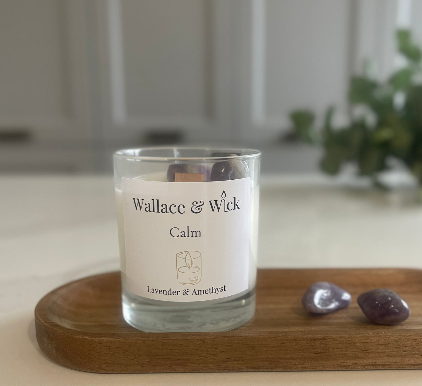 Lavender ‘Calm’ Crystal Candle Infused with Amethyst