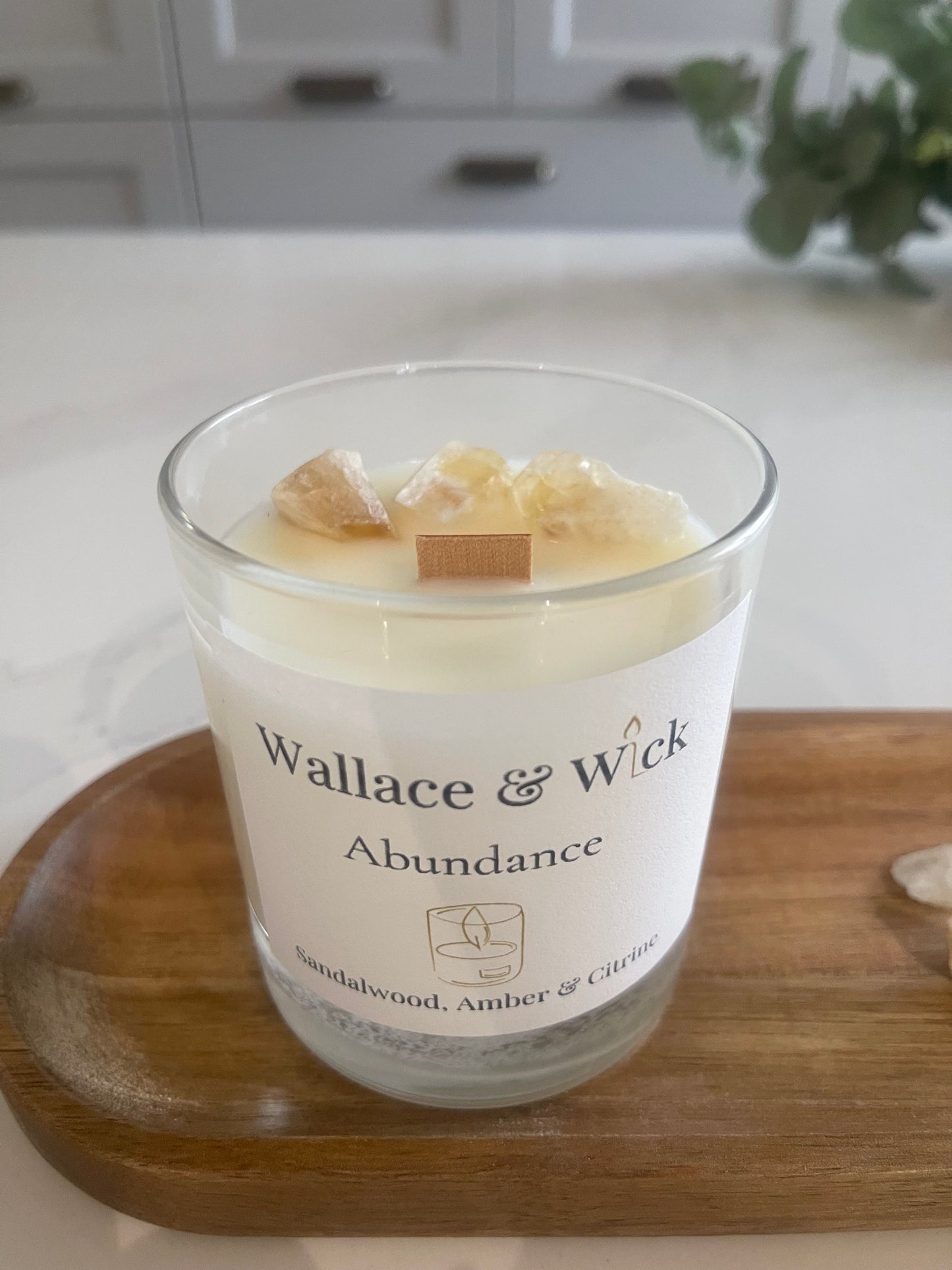 Sandalwood & Amber ‘Abundance’ Crystal Candle Infused with Citrine