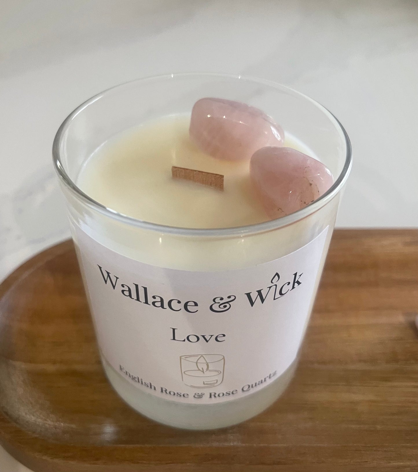 Rose ‘Love’ Crystal Candle Infused with Rose Quartz