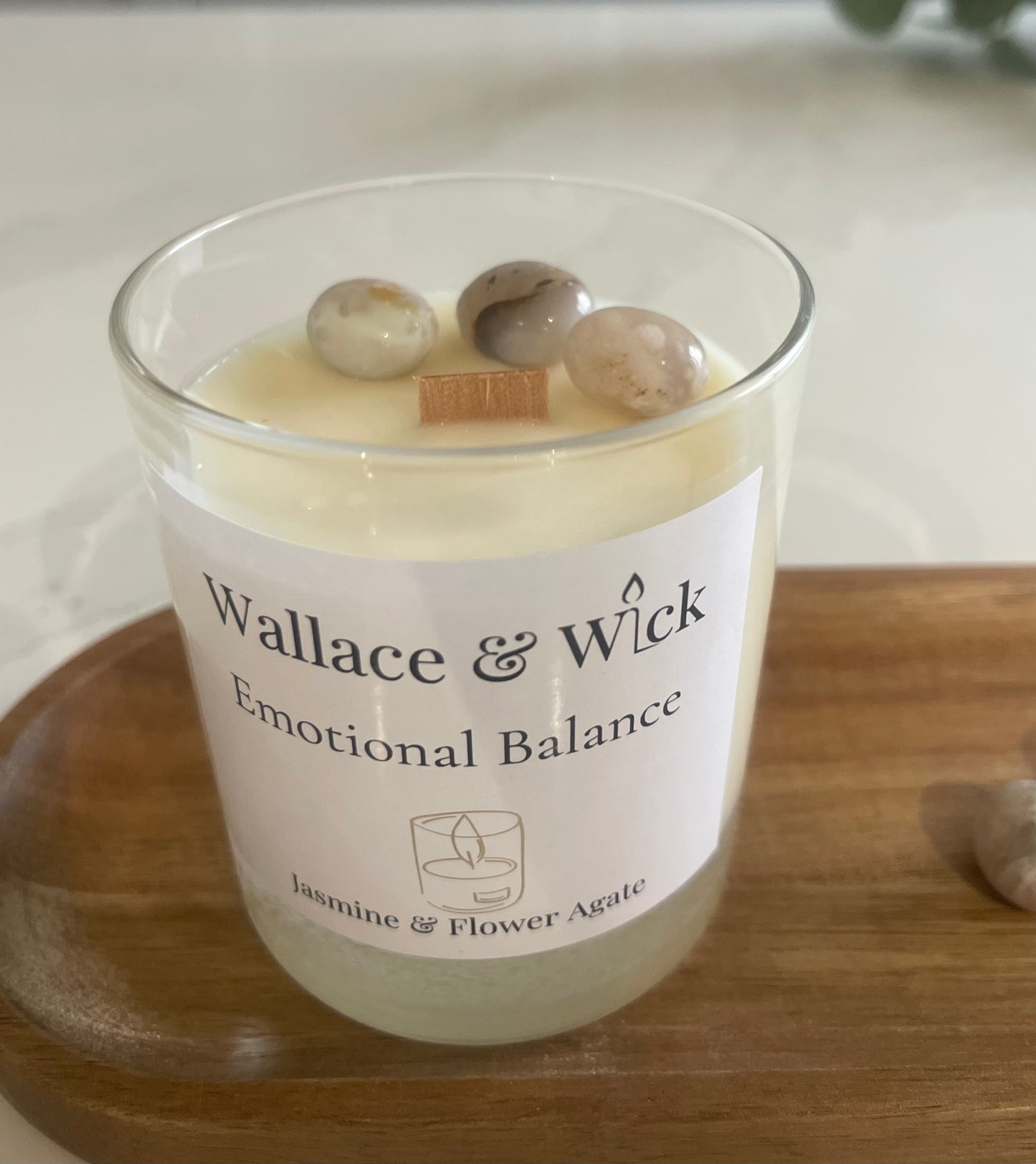 Jasmine ‘Emotional Balance’ Crystal Candle Infused with Flower Agate