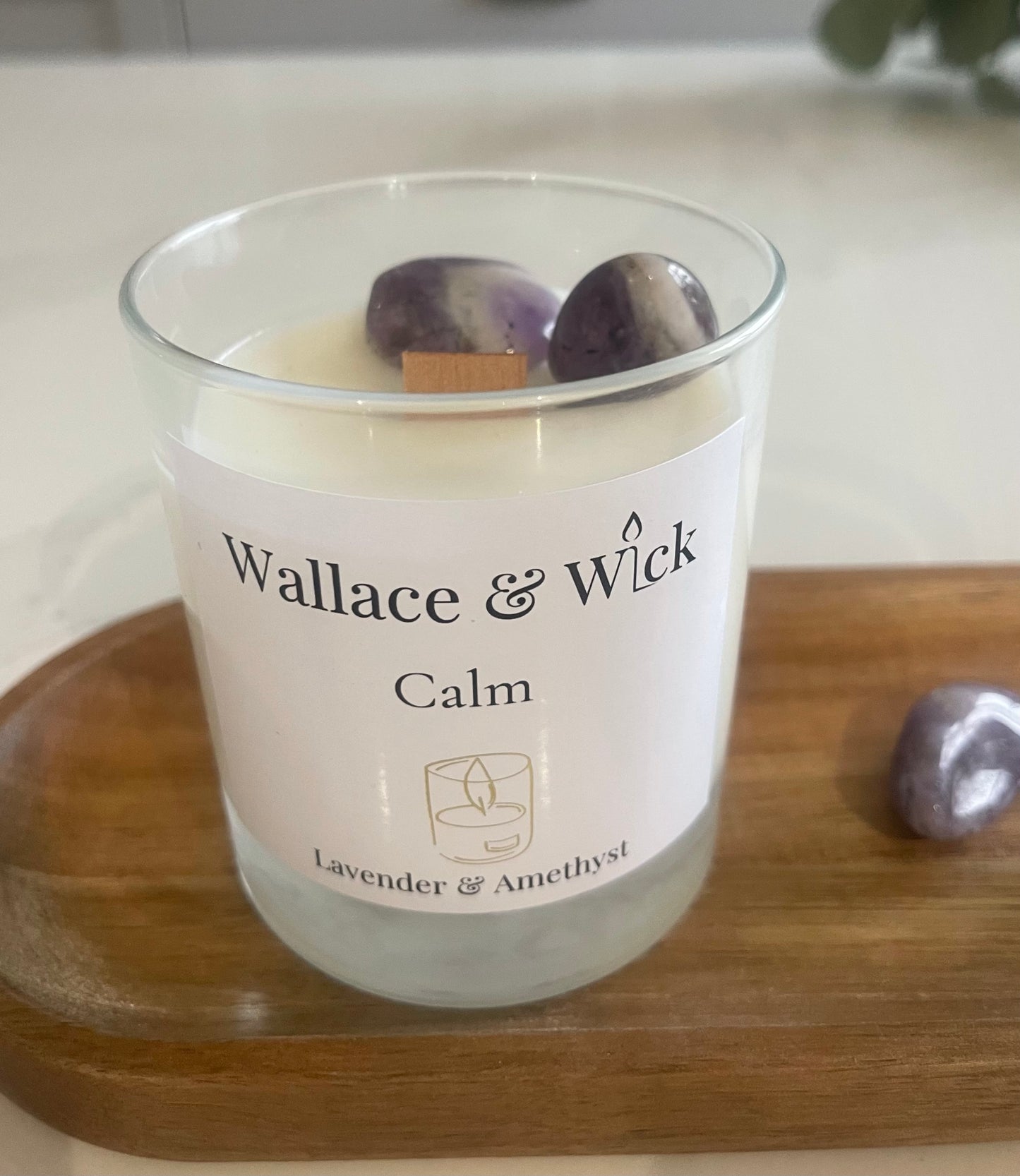 Lavender ‘Calm’ Crystal Candle Infused with Amethyst